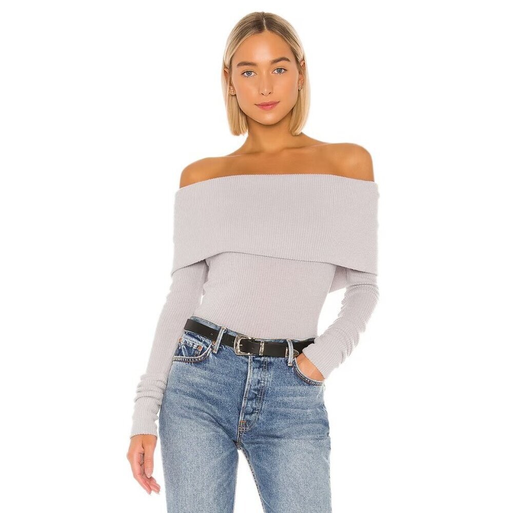 Free People We The Free Snowbunny Off Shoulder Ribbed Long Sleeve Top SZ M New